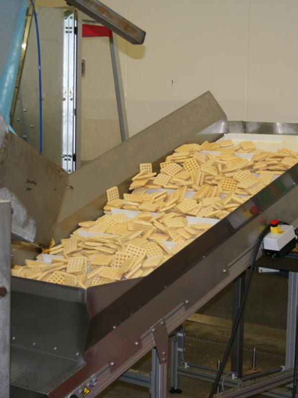 Conveyor for potato waffles